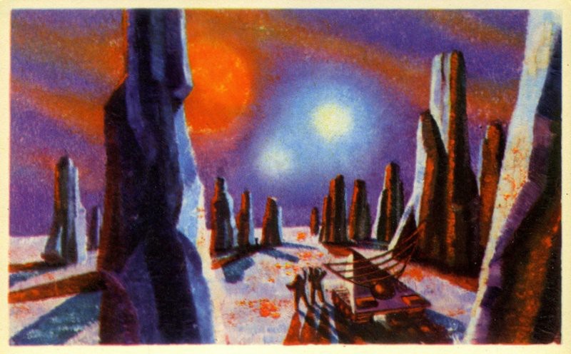 6. Future cosmonauts observe ball lightning in the atmosphere of Venus 1963 postcard set Cosmic Fantasy C3